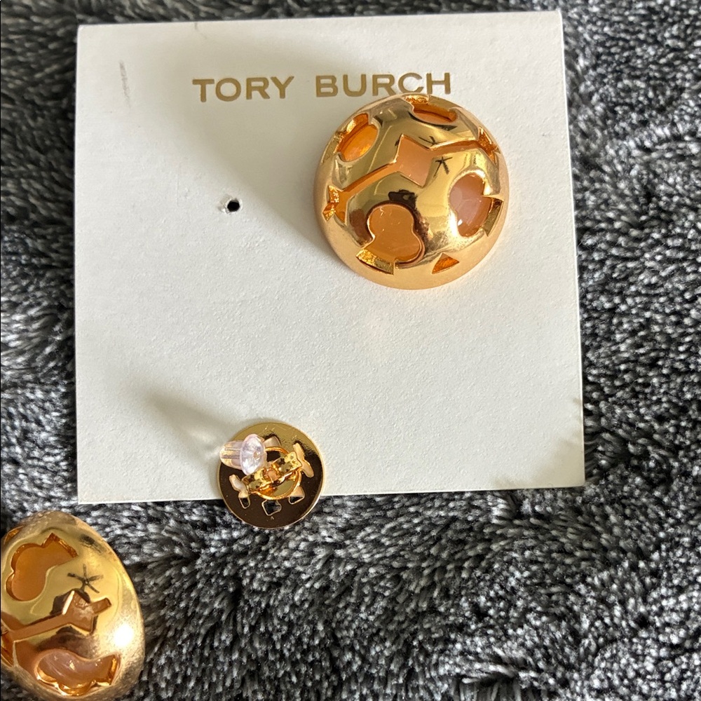 Tory Burch Gold and Pink Dome Earrings